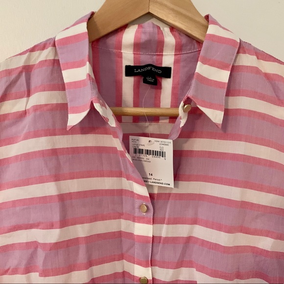 Lands End Pink Purple 3/4 Sleeve Striped Blouse - Picture 2 of 7